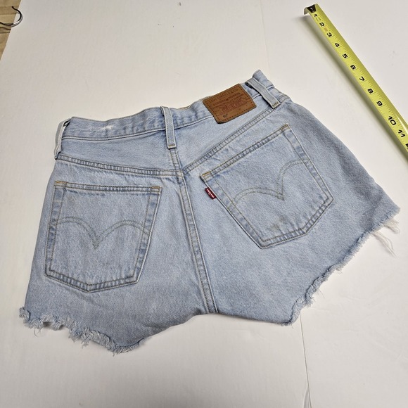 Levi's 501 Denim Shortie Shorts Women's 25 Blue Button Fly Cutoff Premium Big E - Picture 8 of 14